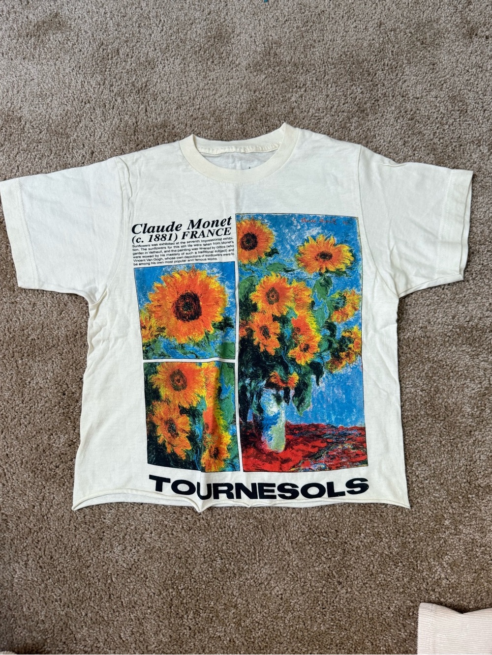 100% cotton Claude Monet 'Tournesols' Sunflowers Tee in Cream
